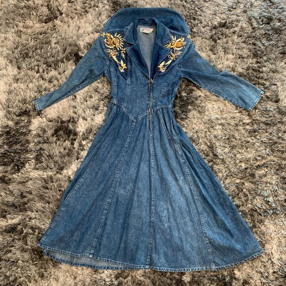 Andiamo Italia Rare Retro 1980's Jeweled Pearl Beading Denim-Size S RN 67926 - Picture 1 of 7